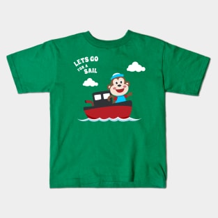 Cute monkey the animal sailor on the boat with cartoon style. Kids T-Shirt